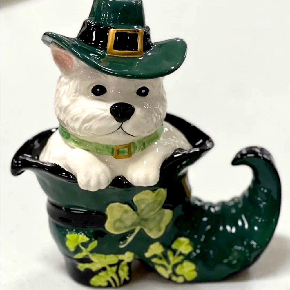 NEW Blue Sky Clayworks St.Patrick's West Highland White Terrier Dog Green Boot